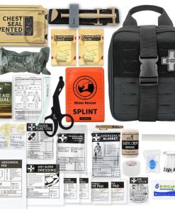 Botiquín táctico Rhino Rescue SE IFAK negro con todo el contenido del kit de trauma desplegado
